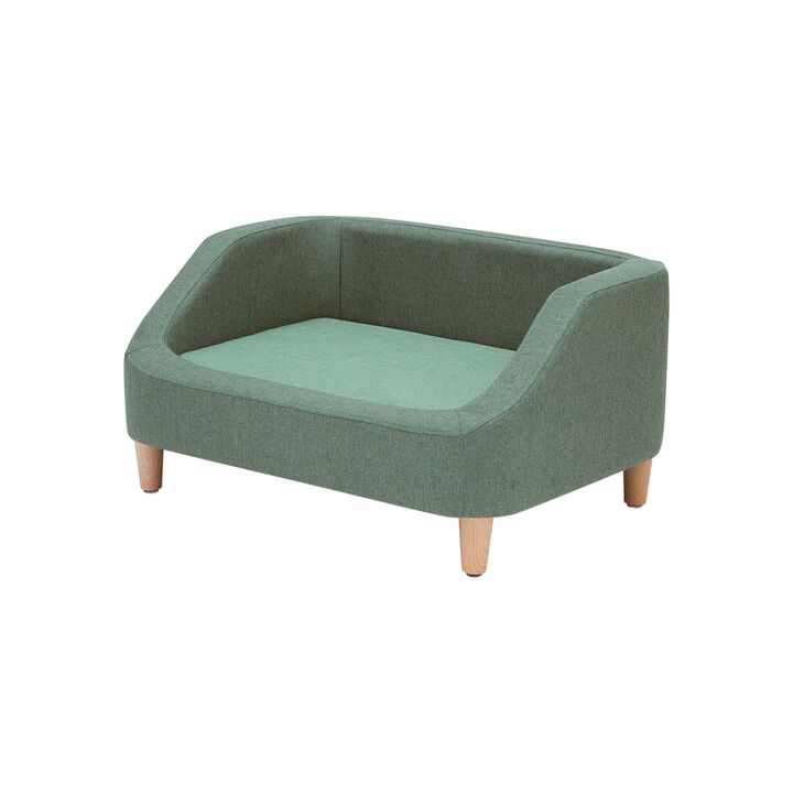 Teamson Pets Bennett Linen 29'' L x 21'' W Pet Sofa with Wood Style Foot & Washable Cover, Sea Green