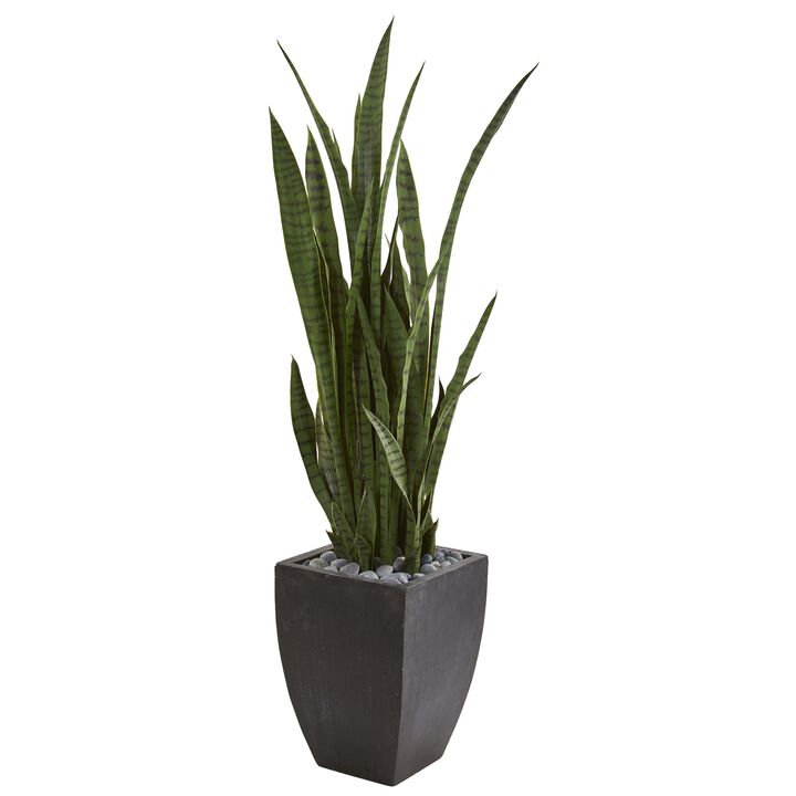 Hivvago 4.5" Sansevieria Artificial Plant in Black Planter