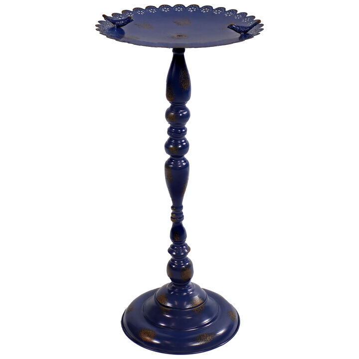 Sunnydaze Feathered Friends Iron Pedestal Bird Feeder- Blue - 26" H