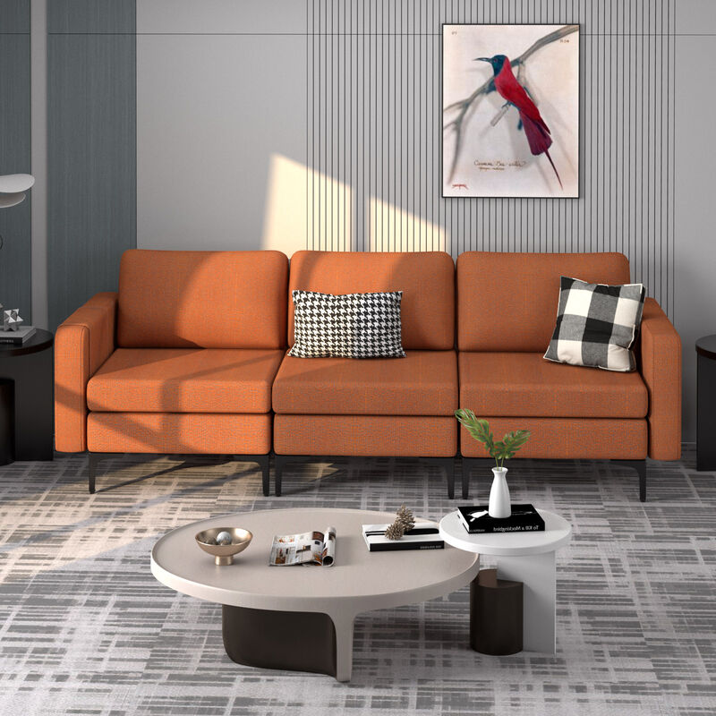 Convertible 3-Seat Sofa Couch with Magazine Pockets and 2 USB Ports for Modern Living Room