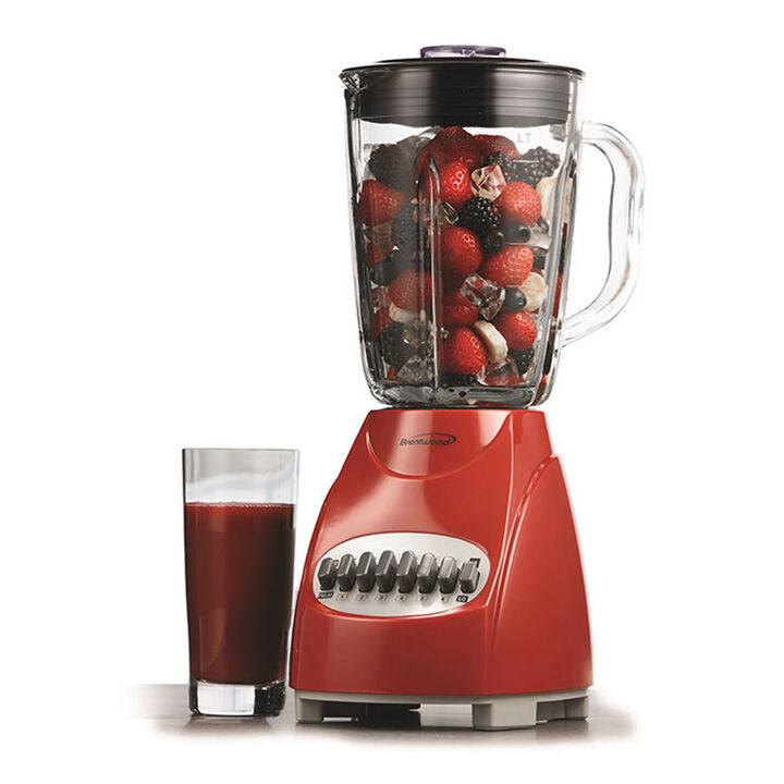Brentwood 12 Speed Blender with Glass Jar in Red