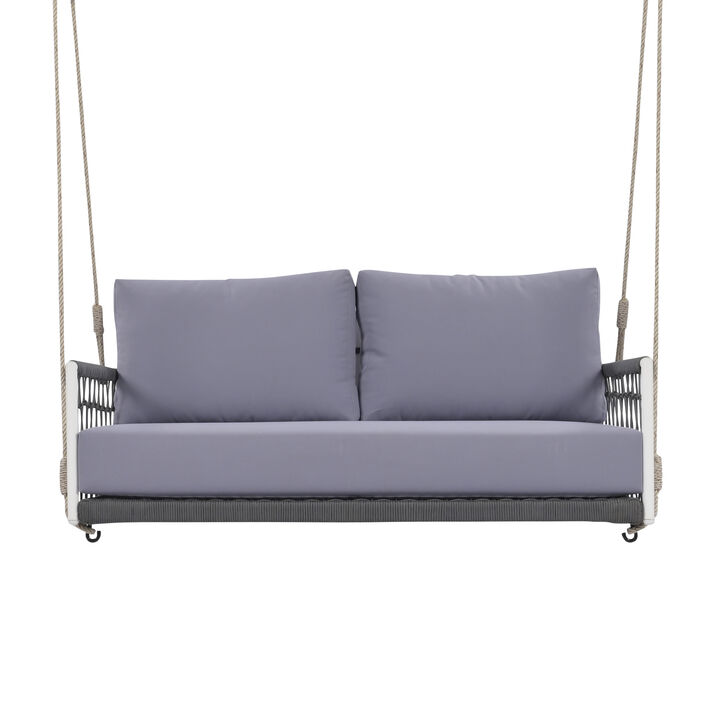 Whisen Woven Rope Outdoor Swing Sofa with Soft Cushions for Patio, Courtyard and Balcony