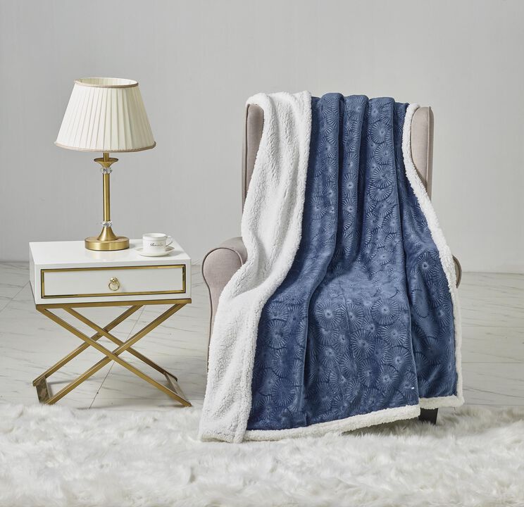Louvre Plush All Season 50"x60" Sherpa Blue Throw