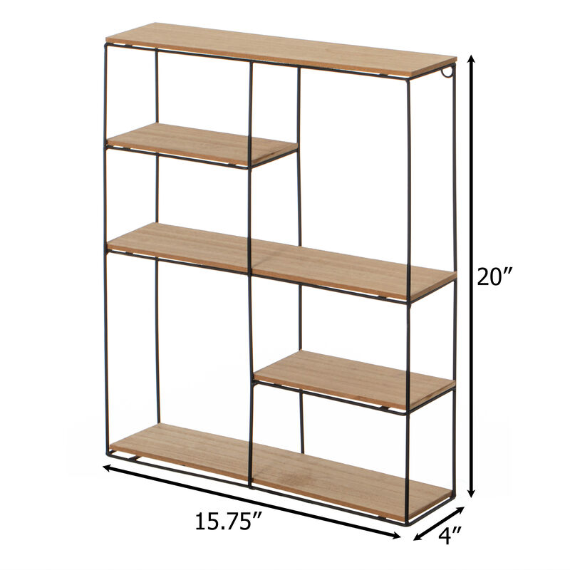 Vintiquewise Rectangular 4-Tier Floating Wall Shelf - Metal and Wood Wall-Mounted Display Shelf - Multi-Functional Wall Storage, Perfect for Entryway, Bathroom, Bedroom, Living Room, or Office