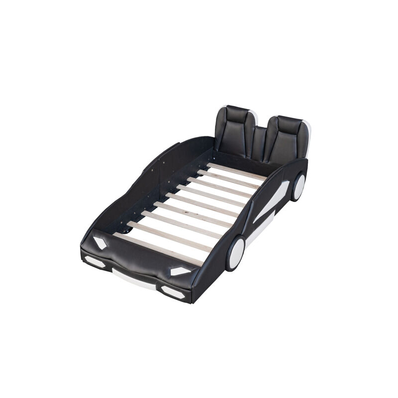 Twin Size Race Car-Shaped Platform Bed With Wheels