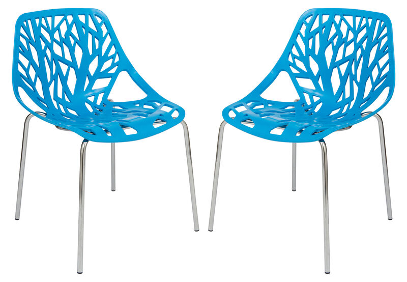 LeisureMod Asbury Dining Stackable Chair in Polypropylene Seat and Chrome Legs Set of 2