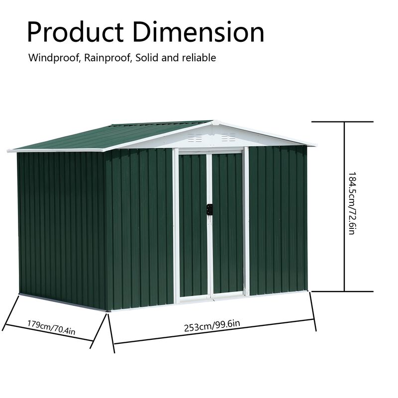 MONDAWE Outdoor Storage Garden Bike Shed 8x6 Feet Apex Roof With Aluminum Alloy Frame and Sliding Door