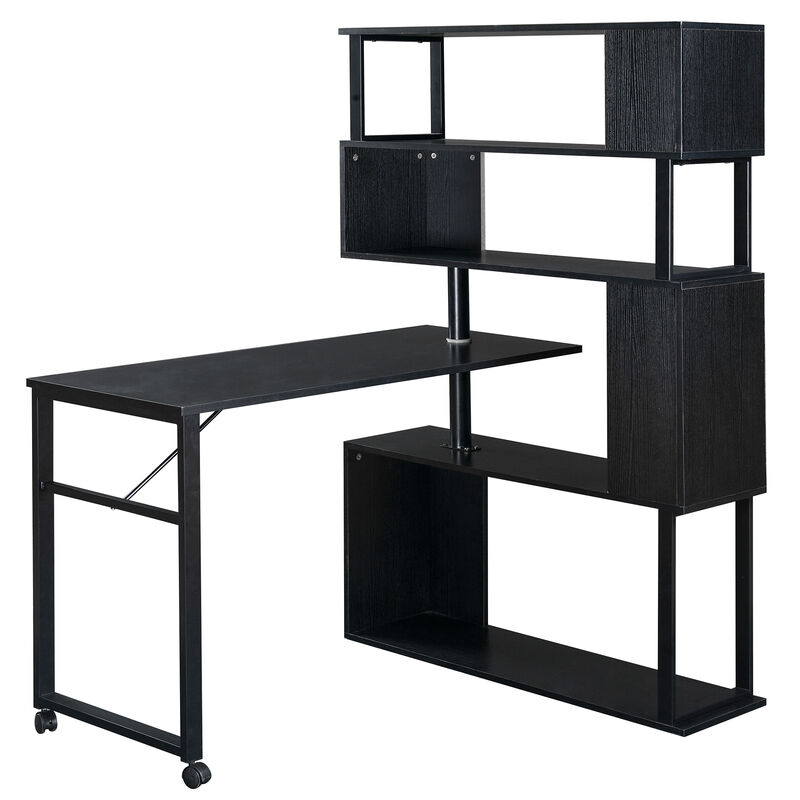 Merax Rotating Computer Desk with 5-Tier Bookshelf