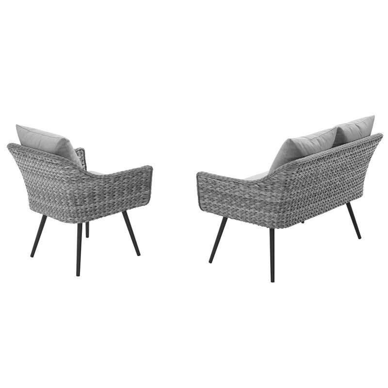 Modway - Endeavor 2 Piece Outdoor Patio Wicker Rattan Loveseat and Armchair Set Gray