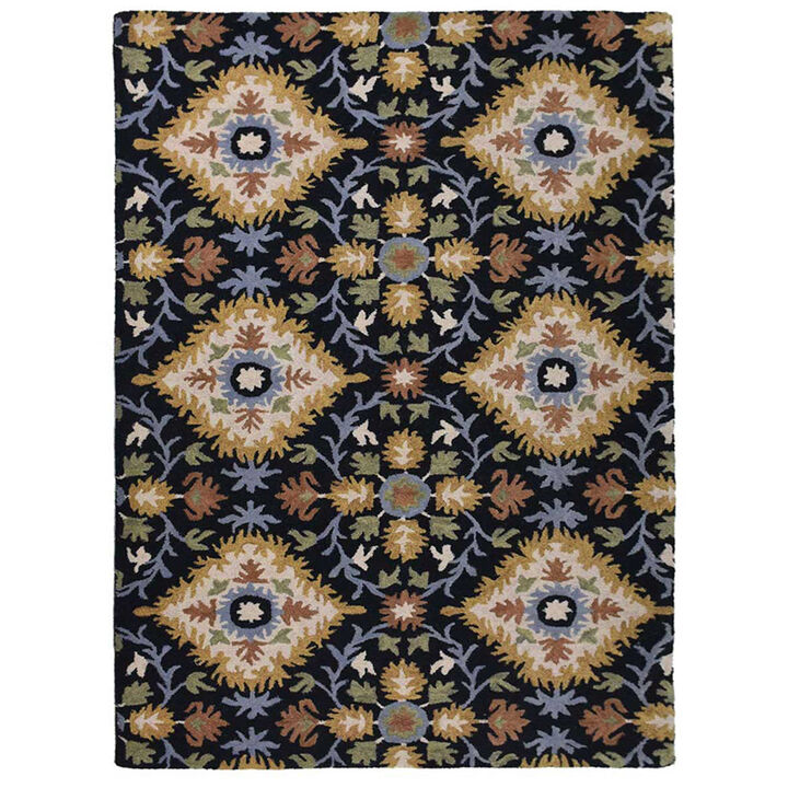 RUGSOTIC CARPETS HAND TUFTED WOOL ECO-FRIENDLY AREA RUGS  - 5'x8', Rectangle Shape, Black, Floral Modern Design, High Pile Thick Handmade Anti Skid Area Rugs for Living Room, Bed Room (K03070)