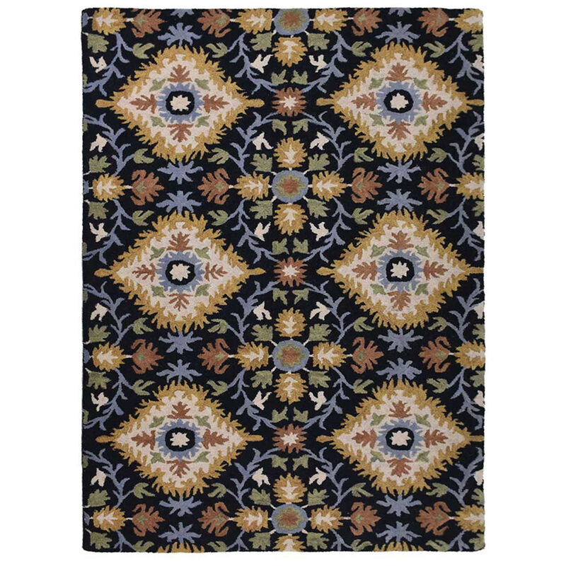 RUGSOTIC CARPETS HAND TUFTED WOOL ECO-FRIENDLY AREA RUGS  - 5'x8', Rectangle Shape, Black, Floral Modern Design, High Pile Thick Handmade Anti Skid Area Rugs for Living Room, Bed Room (K03070)