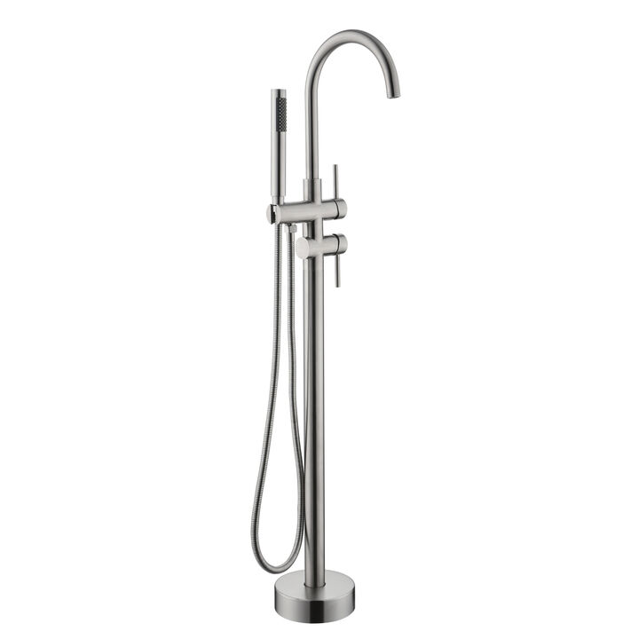 Brushed Nickel Freestanding Tub Filler with Handheld Shower