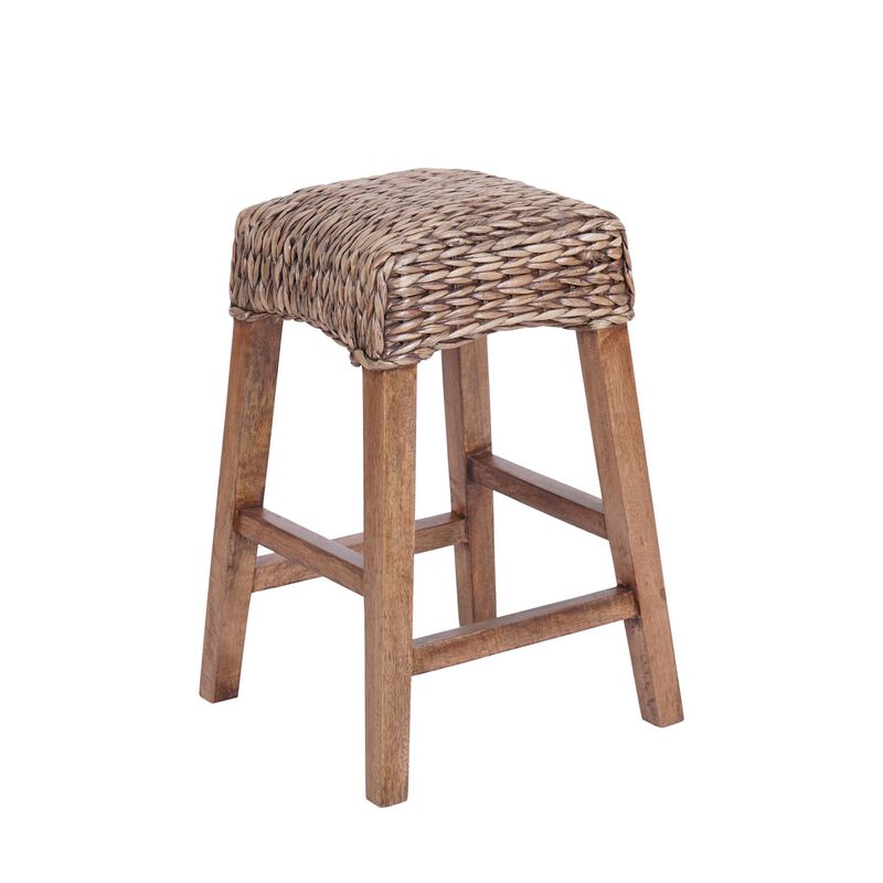 Maui Rustic Bohemian Hyacinth/Wood Backless Bar Stool