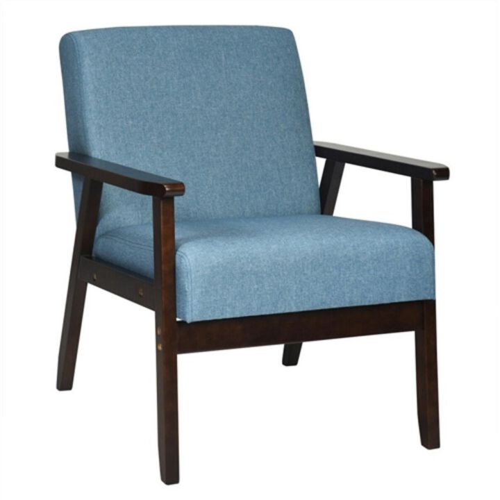 Hivvago Retro Modern Classic Blue Linen Wide Accent Chair with Espresso Wood Frame