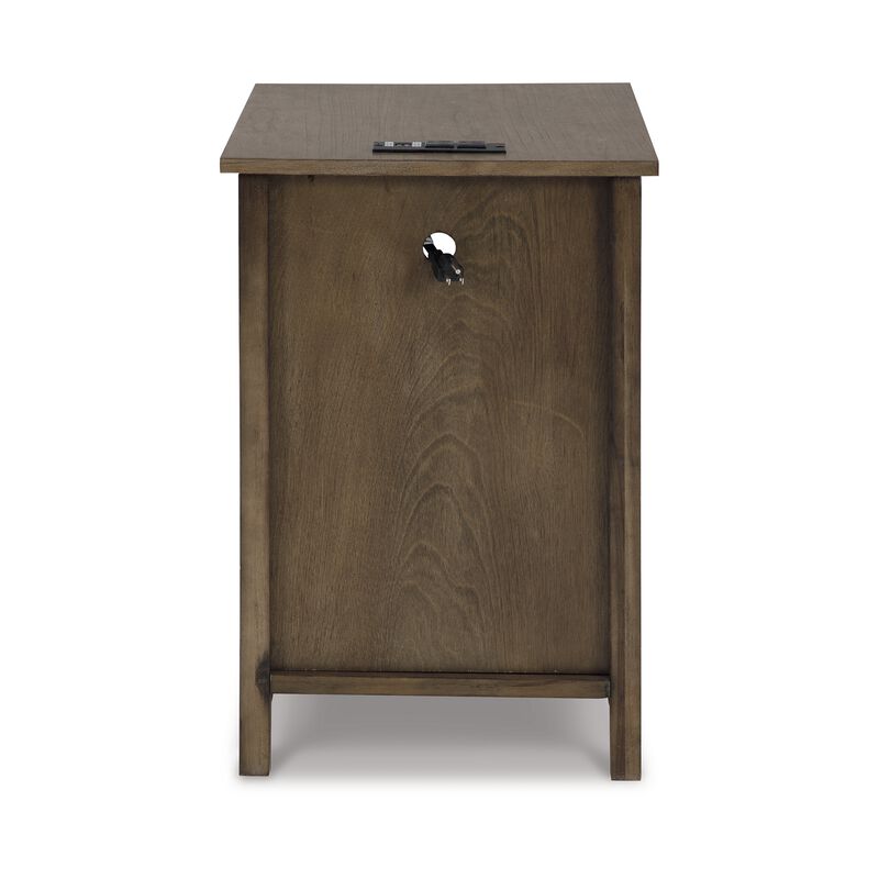 Gena Side End Table, Shelf and Pull Out Tray, Gray Brown Wood 24 Inch - Benzara