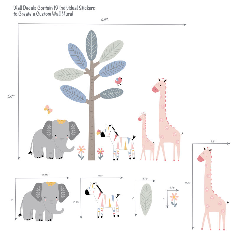 Lambs & Ivy Jazzy Jungle Elephant/Zebra/Giraffe/Tree Wall Decals/Stickers