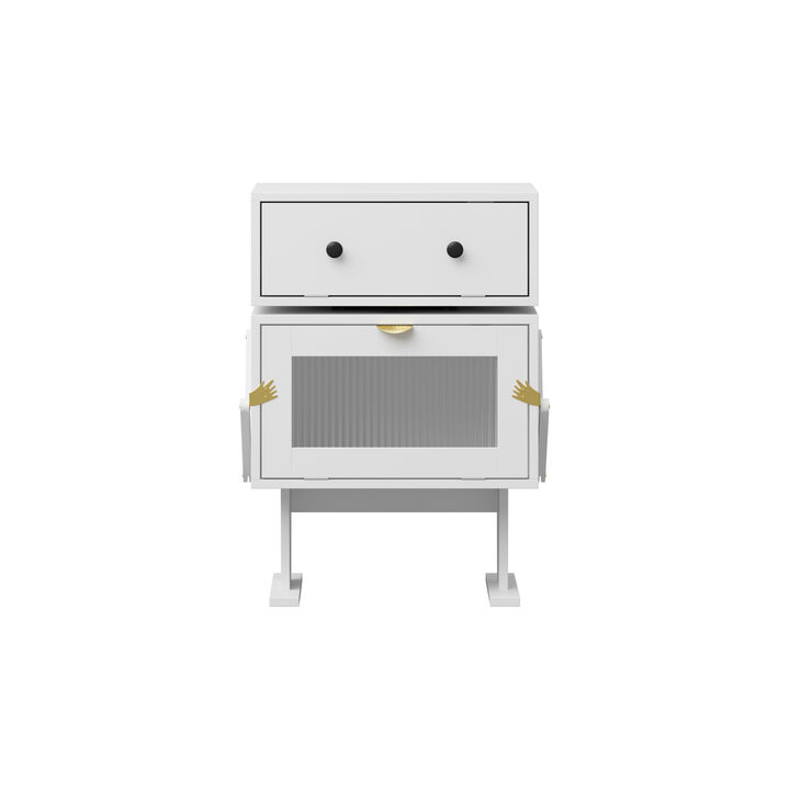 FUFU&GAGA Robot-Themed Storage Cabinet - Modern Organizer, (27.6" H x 18.9" W x 15.7" D) ,White