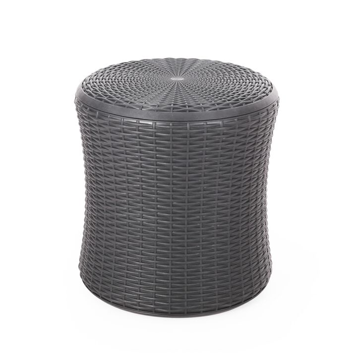 Lifo Outdoor End Table, Storage, 19 Inch, Gray Woven Polypropylene - Benzara