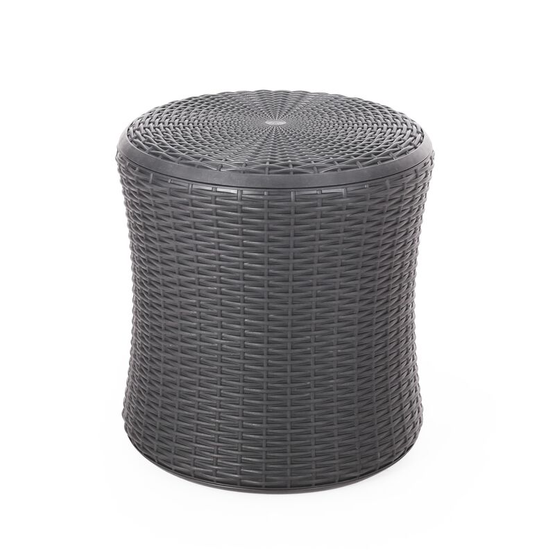 Lifo Outdoor End Table, Storage, 19 Inch, Gray Woven Polypropylene - Benzara