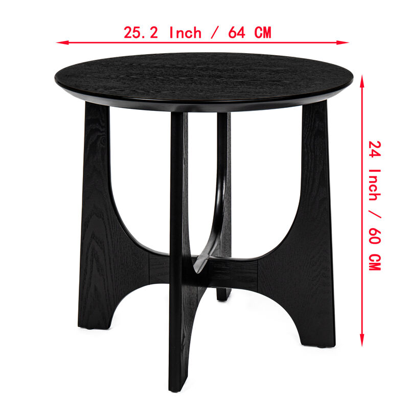 25" Round End Table, Wooden Side Table, Nightstand For Bedroom, Living Room, Reception Room