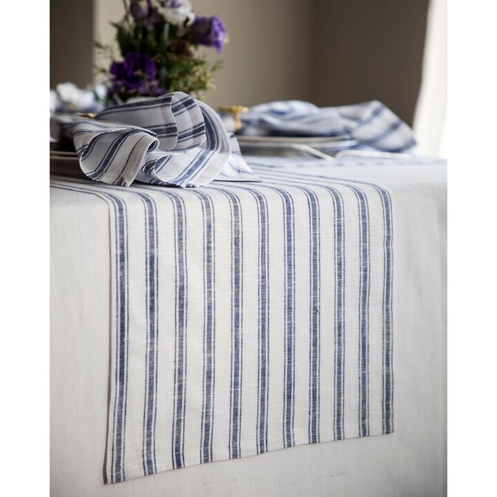 Solino Home 100% Pure Linen Table Runner | Capri Ticking Stripe for Spring & Easter