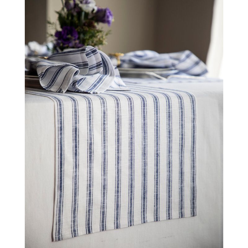 Solino Home 100% Pure Linen Table Runner | Capri Ticking Stripe for Spring & Easter
