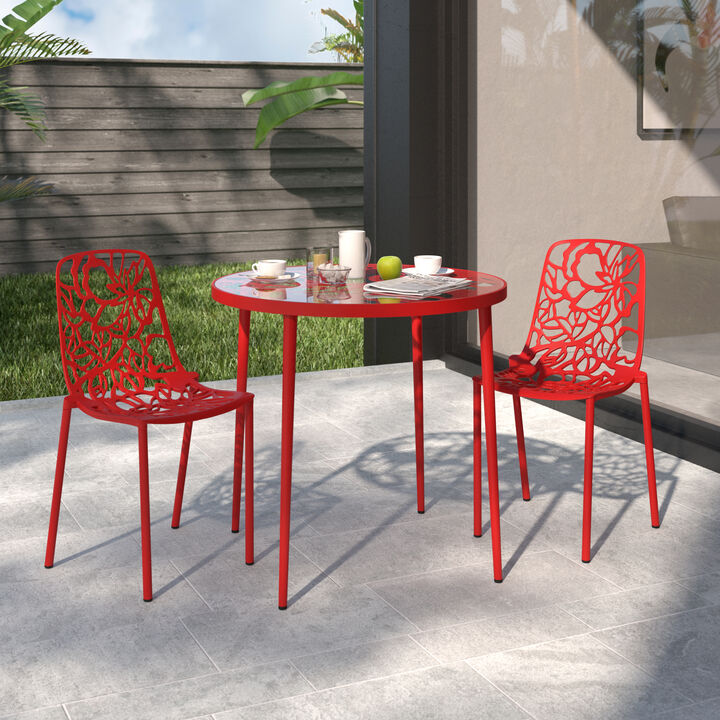 LeisureMod Devon Modern Aluminum Outdoor Dining Chair set of 2 in Red