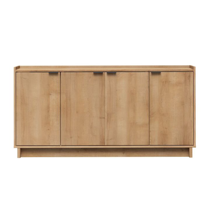 Prepac Simply Modern 4-Door Console Table Natural Oak Engineered Wood Sideboard