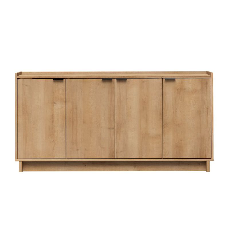 Prepac Simply Modern 4-Door Console Table Natural Oak Engineered Wood Sideboard