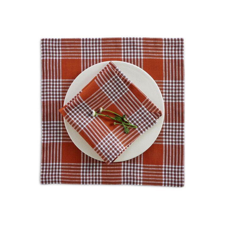 Solino Home 100% Pure Linen 14 x 14 Inch Square Placemats Set of 4 | Glen Check
