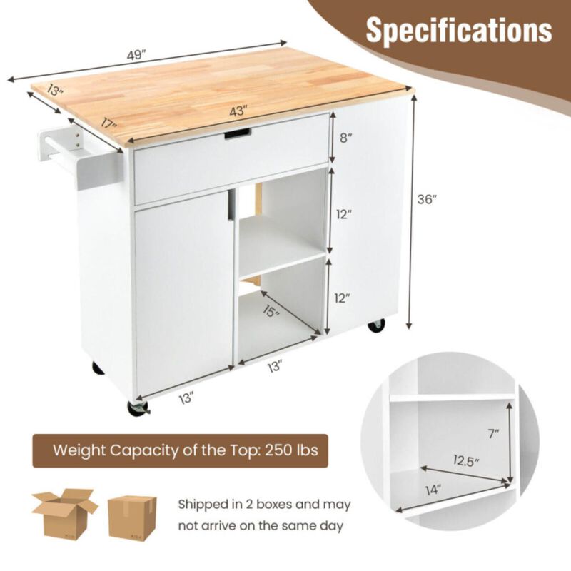 Hivvago Drop-Leaf Kitchen Island with Rubber Wood Top