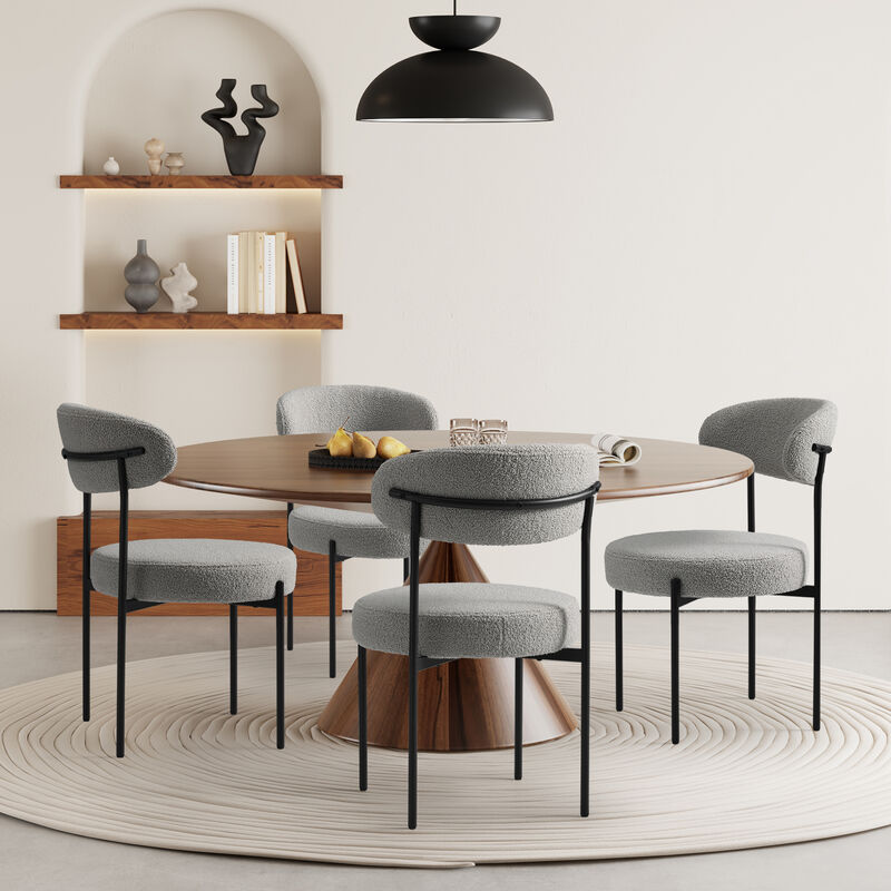 WestinTrends Mid-Century Modern Upholstered Sherpa Round Dining Chairs (Set of 4)