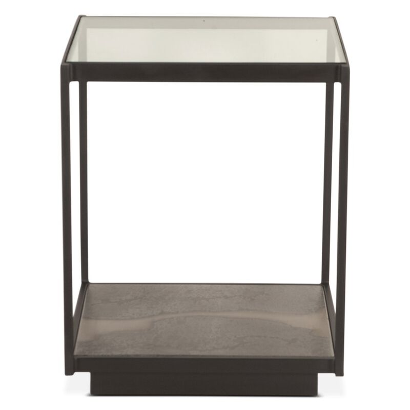 World Interiors St. George 18 Side Table with Glass Top in Oxidized Black