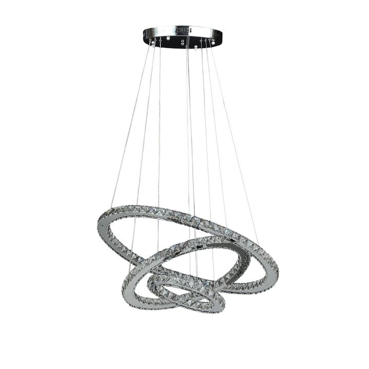 12-47 Inch Adjustable Chandelier, Offset Circle Design Silver Chrome Finish-Benzara