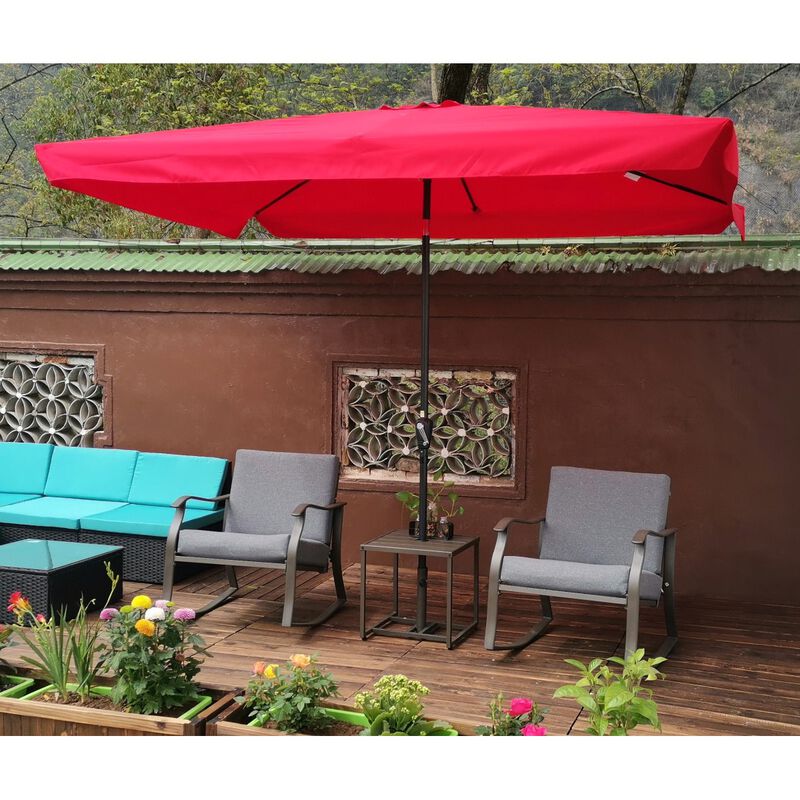 10 X 6.5FT Rectangular Patio Umbrella Outdoor Market Umbrellas With Crank And Push Button