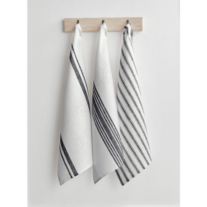 Solino Home 100% Pure Linen Kitchen Towels Set of 3 Assorted - 17 x 26 Inch