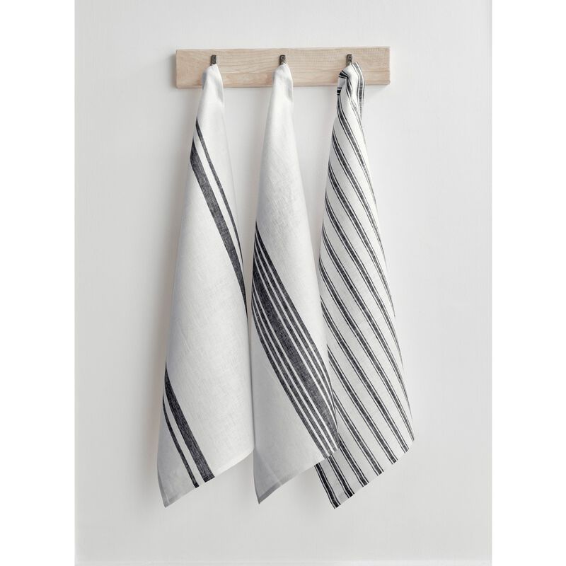 Solino Home 100% Pure Linen Kitchen Towels Set of 3 Assorted - 17 x 26 Inch