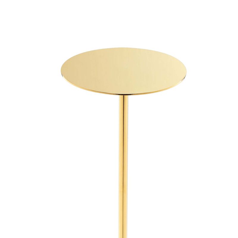 Sen 8 Inch Side End Drink Table, Round, White Genuine Marble, Gold Finish - Benzara