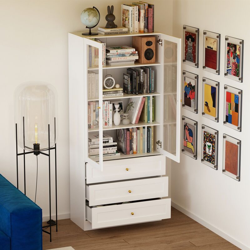 FUFU&GAGA Mdf 4-Shelf Bookcase with Doors (31.5-in W x 70.9-in H x 15.7-in D),White