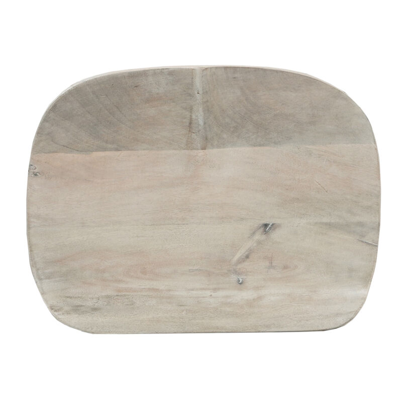 Tiva 24 Inch Handcrafted Backless Counter Height Stool, Whitewashed Mango Wood Saddle Seat, Black Metal Base-Benzara