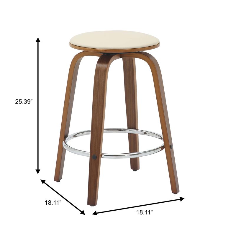 LeisureMod Pelya Modern Swivel Counter Stool Upholstered in Leather in Taupe
