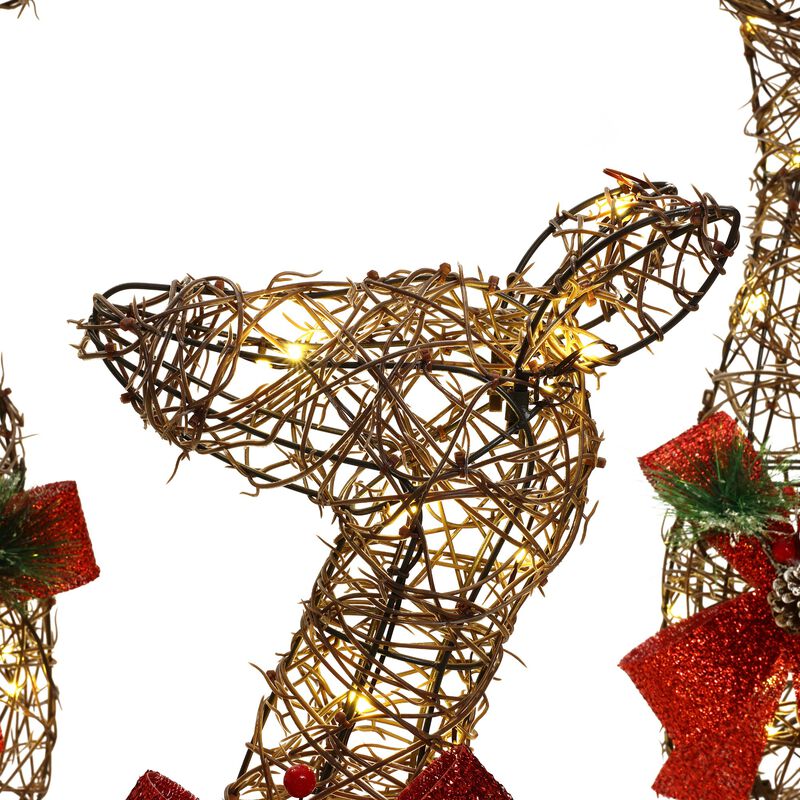 LuxenHome 3-Piece Rattan and Iron Deer Family Outdoor Holiday Decoration with Lights