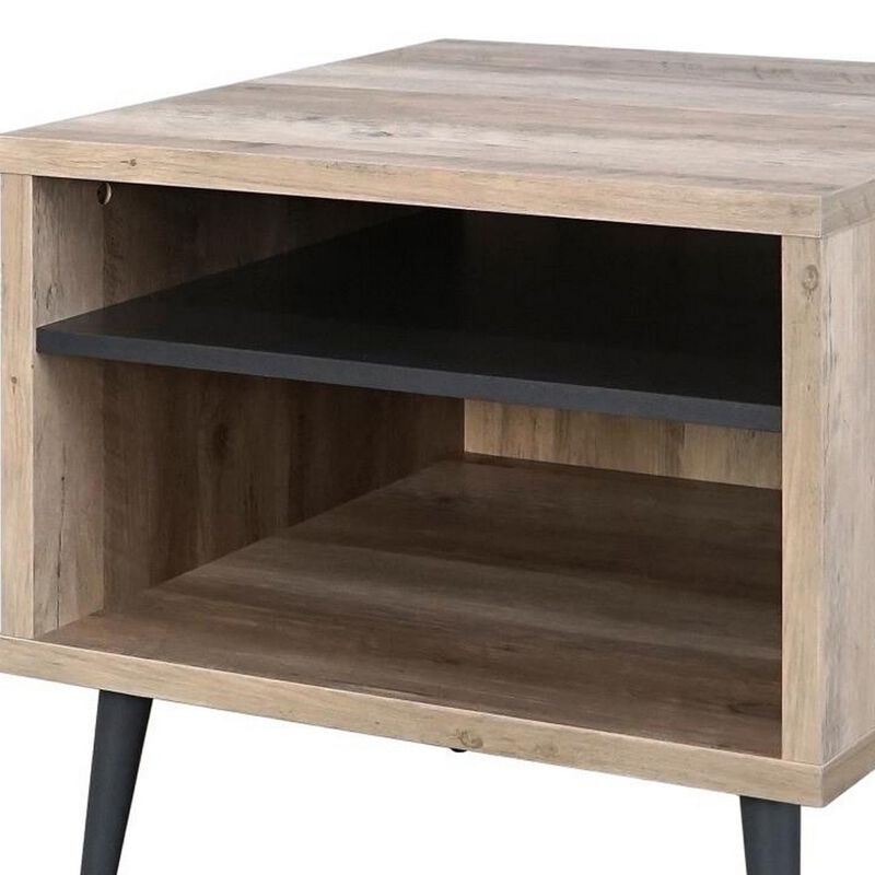 Carly 22 Inch Side End Table, Tapered Legs, 1 Shelf, Light Brown and Gray - Benzara