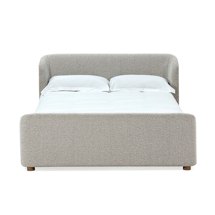 Kaven Modern King Size Platform Bed, Gray Boucle Upholstery, Wingback Panel - Benzara
