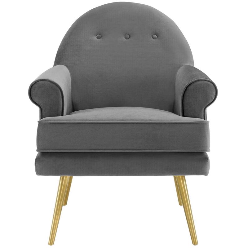 Modway Revive Mid-Century Modern Upholstered Performance Velvet Accent Lounge Arm Chair, Set of 2, Grey