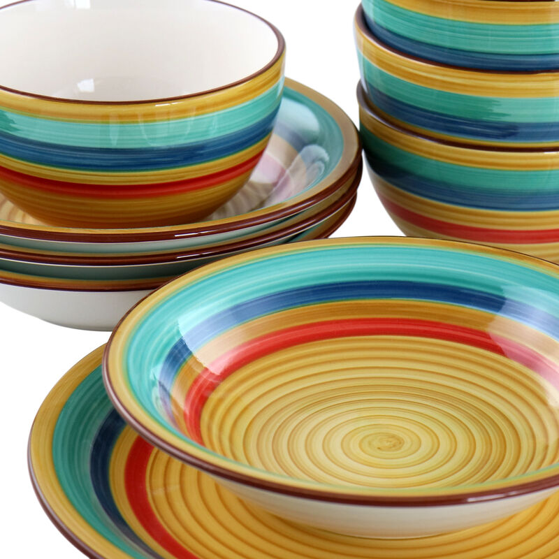 Gibson Home Rainbow 12 Piece Stoneware Dinnerware Set in Yellow Multi