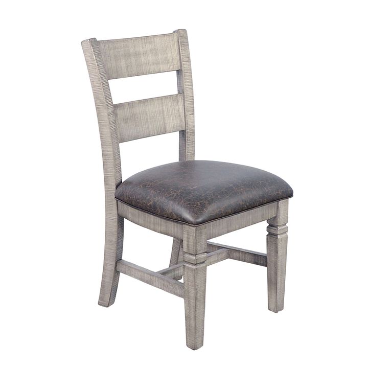 Camie Dining Chair Set of 2, Faux Leather, Brown Mahogany Ladderback - Benzara