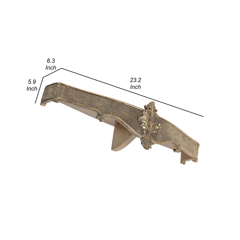 Riry 23 Inch Wall Plaque Shelf, Dotted Texture, Metal, Gold Resin Finish - Benzara