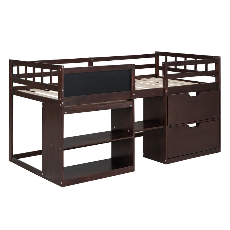 Merax Low Loft Bed with Rolling Desk and Drawers