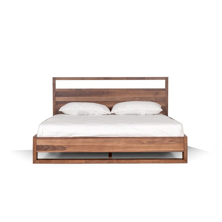 Lena California King Size Platform Bed, Open Panel Headboard, Walnut Brown - Benzara